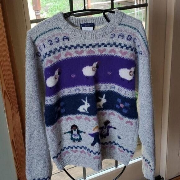 Woolrich Wool Knitted Graphics  Lambs, Bunnies & People LS Sz XL Sweater - Picture 2 of 8